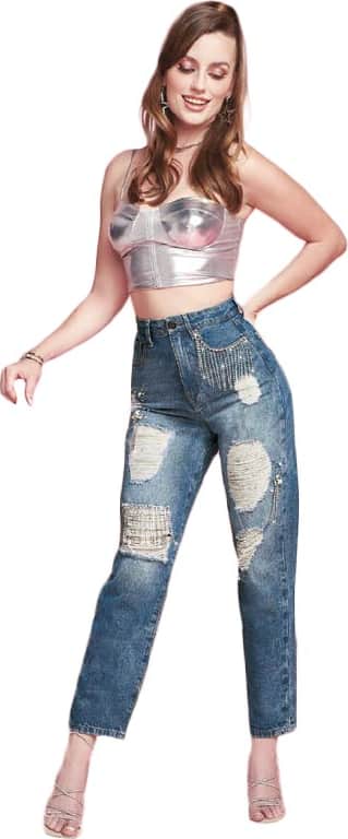 JEANS MOM CON PEDRERÍA