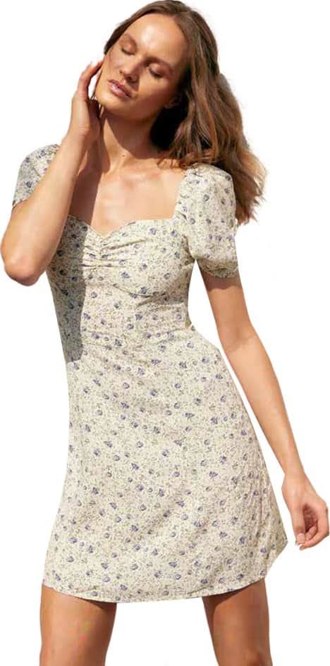 VESTIDO CORTO MANGAS ABULLONADAS