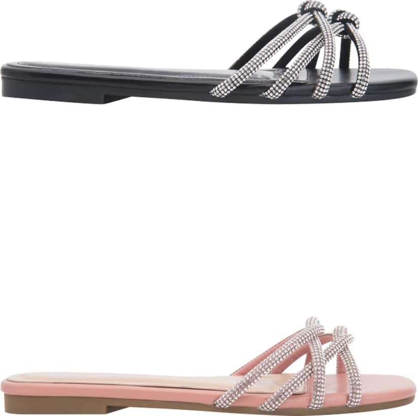 Kit Sandalia Planas Tiras Piedras