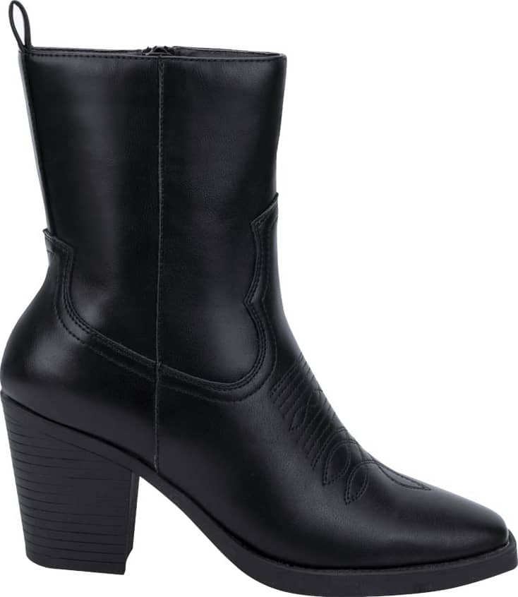 Bota Vaquera Pu Con Bordado Punta Cuadrada