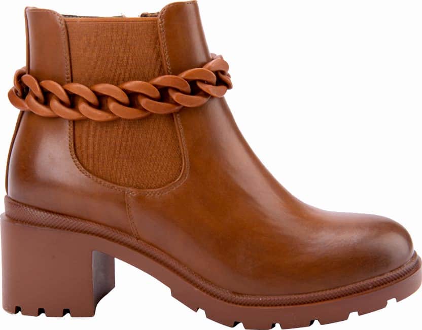 Bota Moto Pu Cadena Mono Color De Tacón