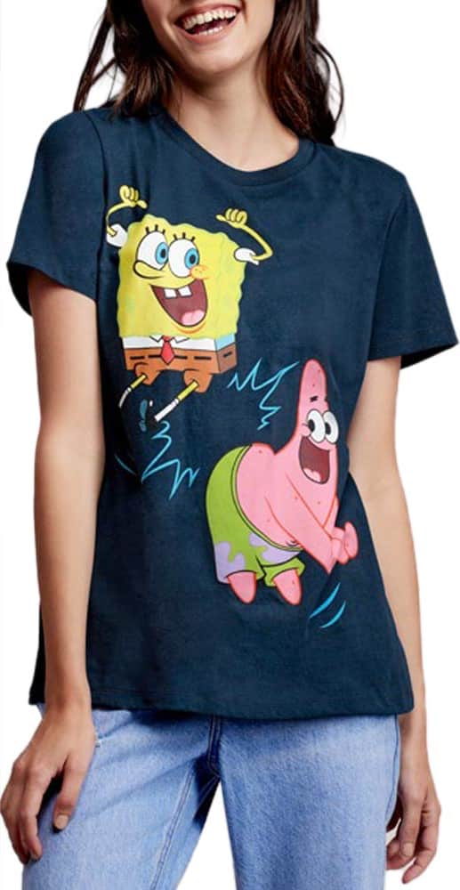Playera casual dama azul marino Bob Esponja modelo JP32