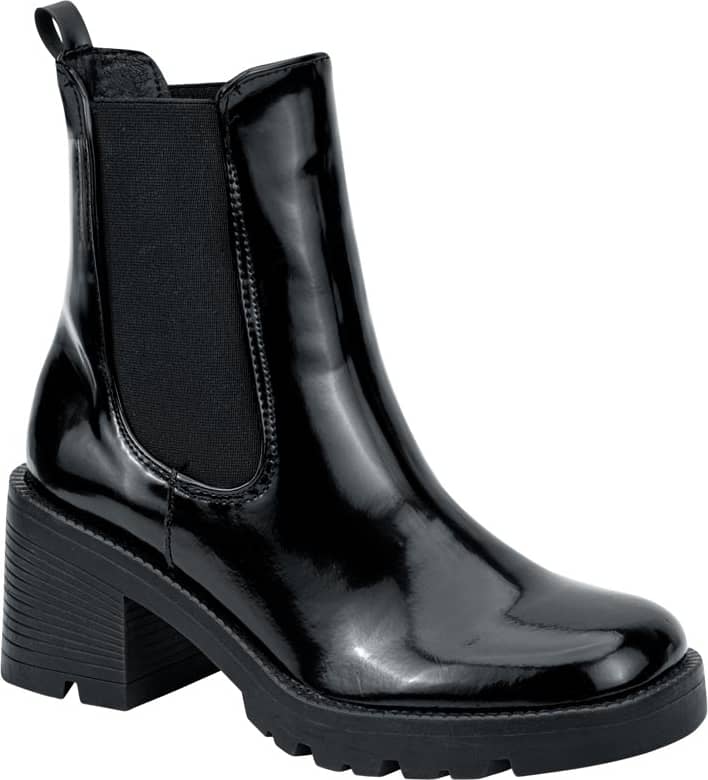 Bota Chelsea Charol De Tacón Punta Cuadrada