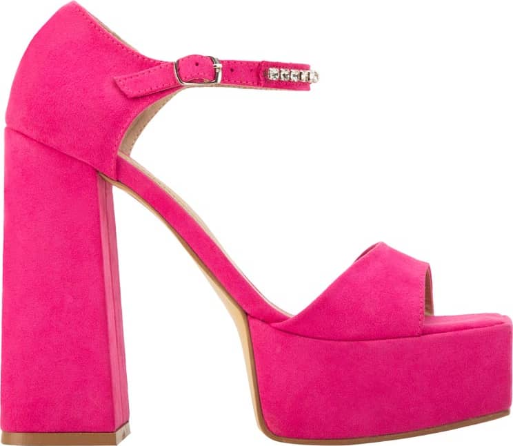 Sandalia Punta Cuadrada Plataforma Tacón Ancho Brillos