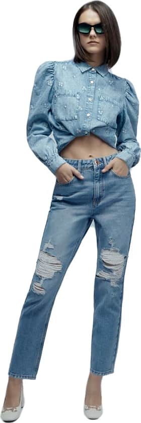 JEANS CORTE MOM SÚPER CINTURA ALTA