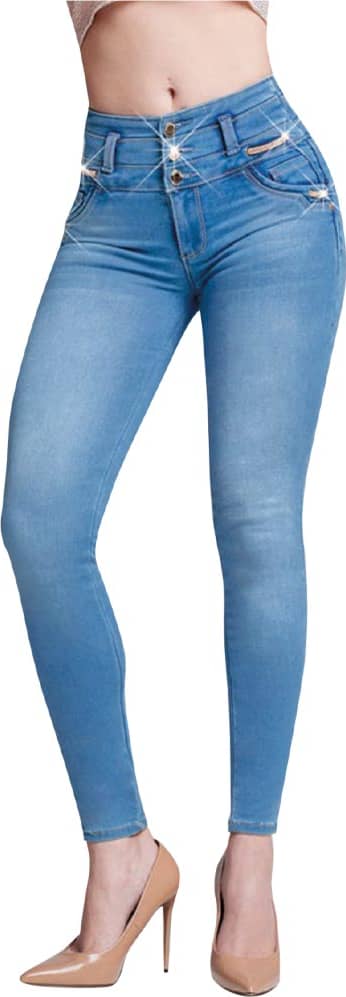 JEANS SUPER SKINNY CINTURA ALTA CON PEDRERIA