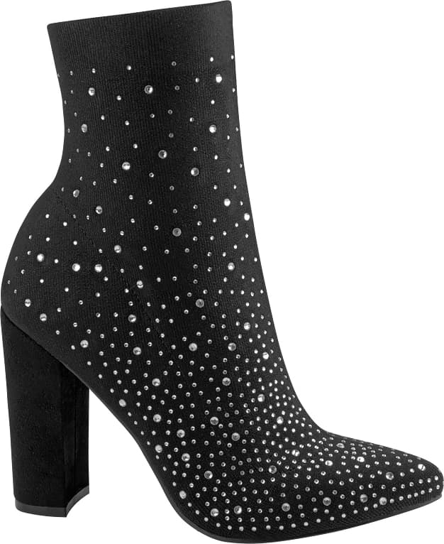 BOTA VESTIR CALCETIN AJUSTABLE CON PIEDRAS PUNTAL TACON ANCHO