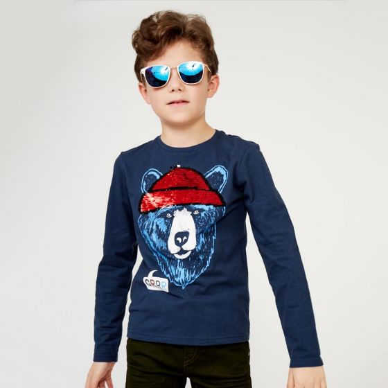 Playera manga Larga Azul Niño Kebo Kids QGEE