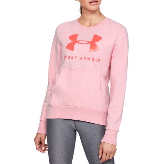 SUDADERA DEPORTIVA UNDER ARMOUR 12.1 RIVAL FLEECE SPORTSTYLE GRAPHIC CREW 5691 ~ DAMA Rosa