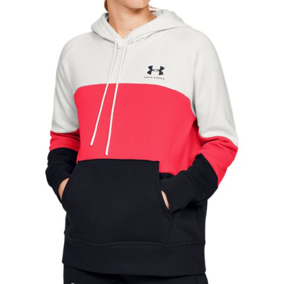 SUDADERA DEPORTIVA UNDER ARMOUR RIVAL FLEECE COLOR BLOCK HOODIE 4112 ~ DAMA Blanco