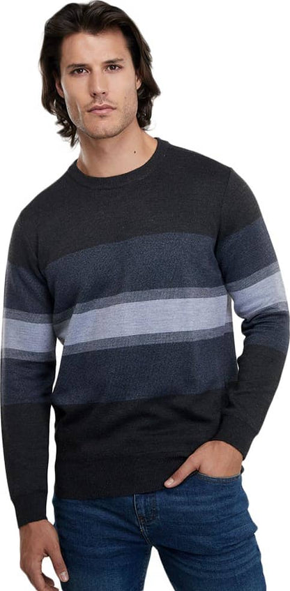 SWEATER A RAYAS CUELLO ALTO CON BOTONES