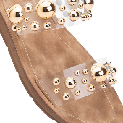 Sandalia Plana Mica Con Perlas