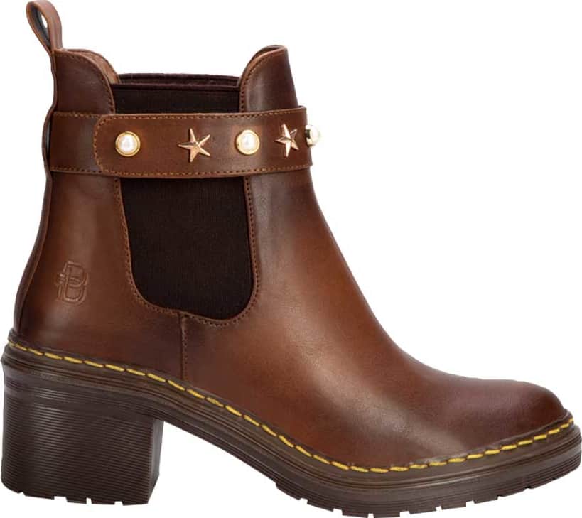 Bota Moto Pu De Tacón Alto Con Perlas