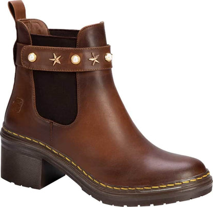 Bota Moto Pu De Tacón Alto Con Perlas