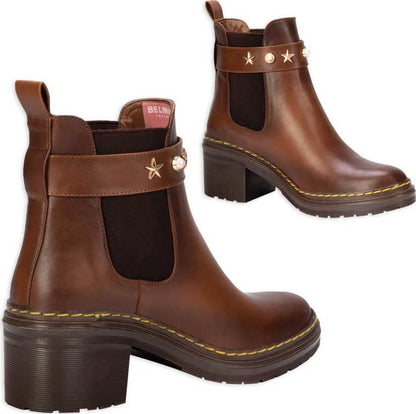 Bota Moto Pu De Tacón Alto Con Perlas