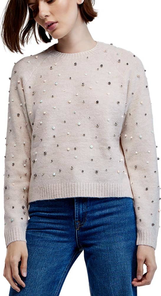Sweater Con Adorno De Perlas