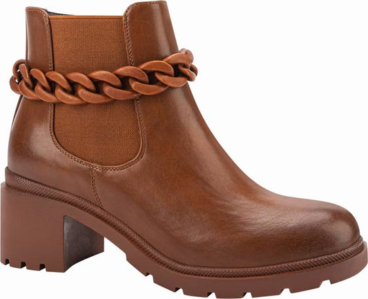 Bota Moto Pu Cadena Mono Color De Tacón