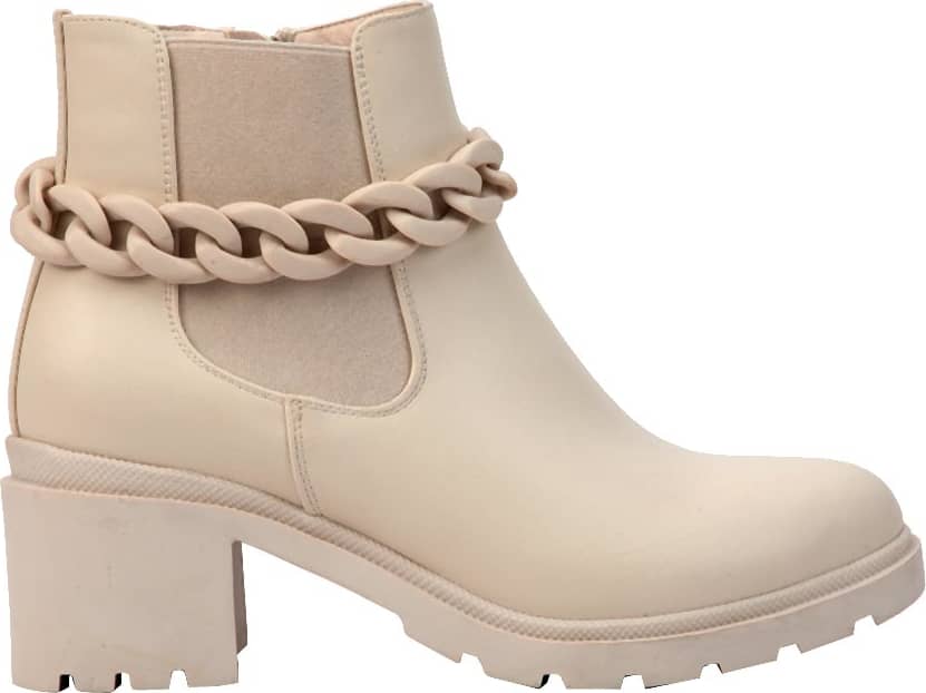 Bota Moto Pu Cadena Mono Color De Tacón