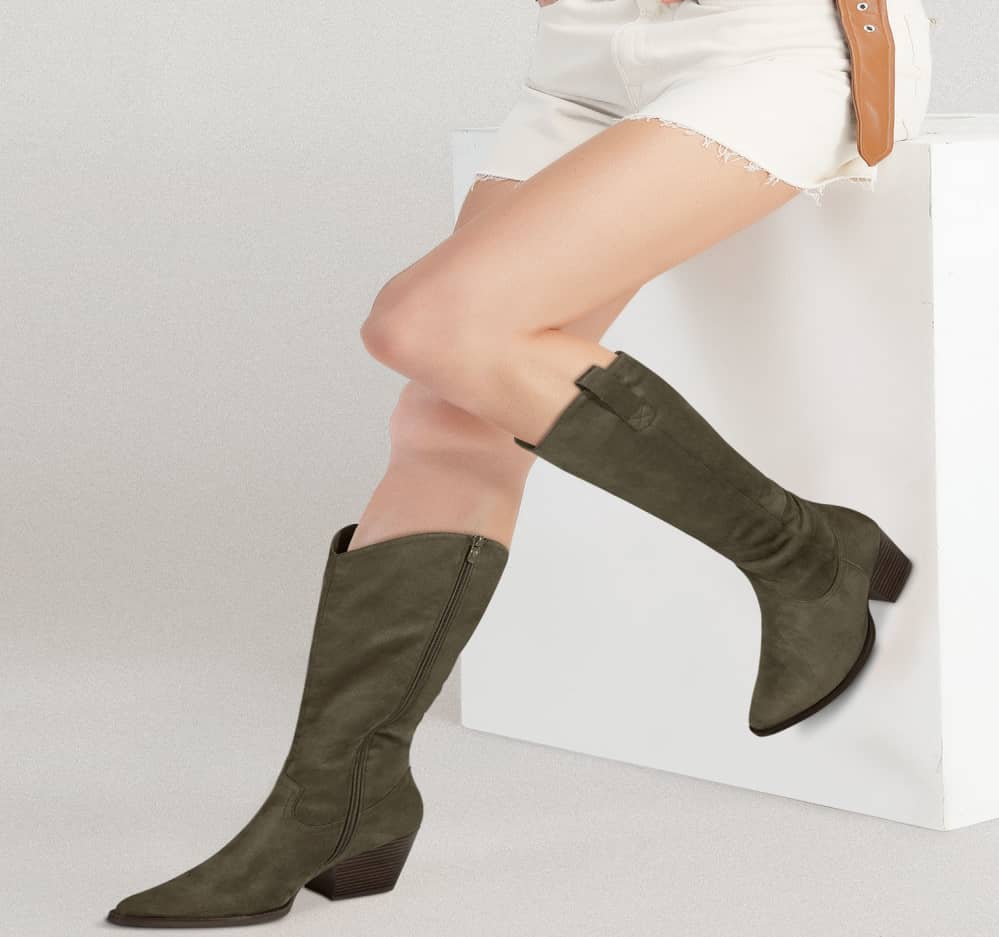 Bota Vaquera Ante Brush En Punta Y Talón