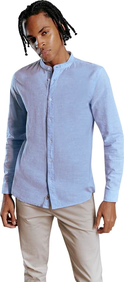 CAMISA REGULAR FIT DE LINO CUELLO MAO MANGA LARGA