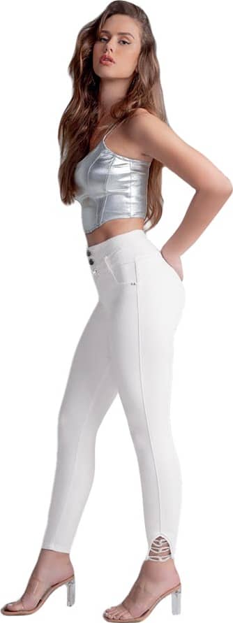 JEANS SUPER SKINNY CINTURA ALTA CON PEDRERIA