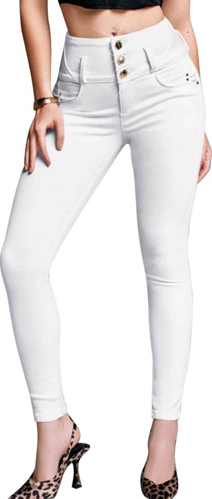 JEANS SUPER SKINNY CINTURA ALTA CON PEDRERIA