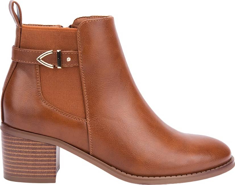 BOTA CASUAL PU DE TACÓN ANCHO HERRAJE METÁLICO