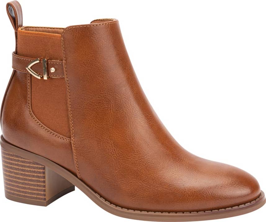 BOTA CASUAL PU DE TACÓN ANCHO HERRAJE METÁLICO