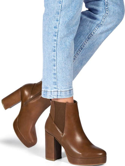 BOTA VESTIR PU PLATAFORMA CON TACON ANCHO FORRADO CON ELÁSTICO