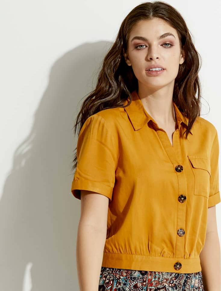 Blusa Casual Blusa Color Amarillo Mostaza Blusa SatΓn Encaje