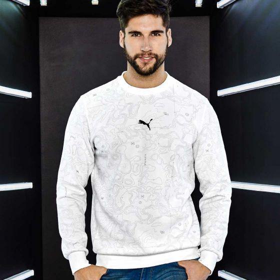 SUDADERA CASUAL PUMA EPOCH CREW AOP 4402 ~ CABALLERO Blanco SPORTLIFESTYLE