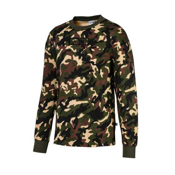 SUDADERA CASUAL PUMA REBEL CAMO CREW TR 5470 ~ CABALLERO Verde SPORTLIFESTYLE