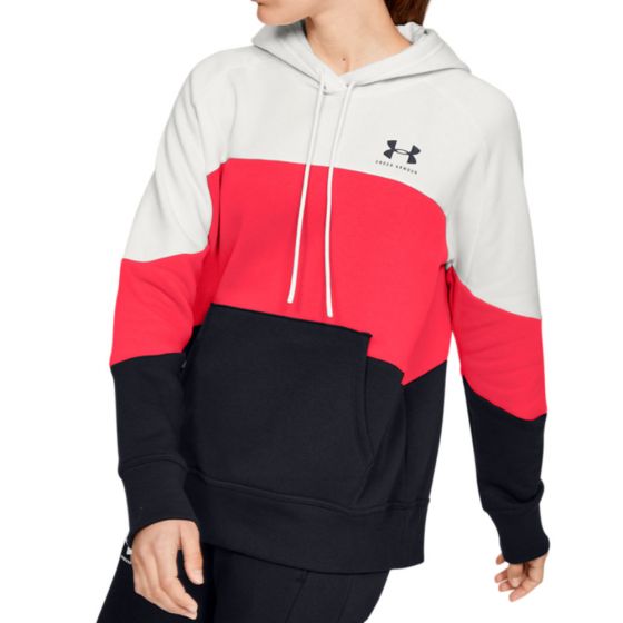 SUDADERA DEPORTIVA UNDER ARMOUR RIVAL FLEECE COLOR BLOCK HOODIE 4112 ~ DAMA Blanco 