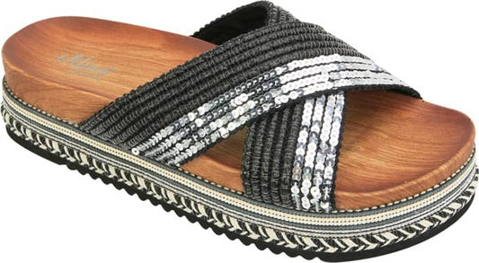 Sandalia Plana Altura Media Combinada